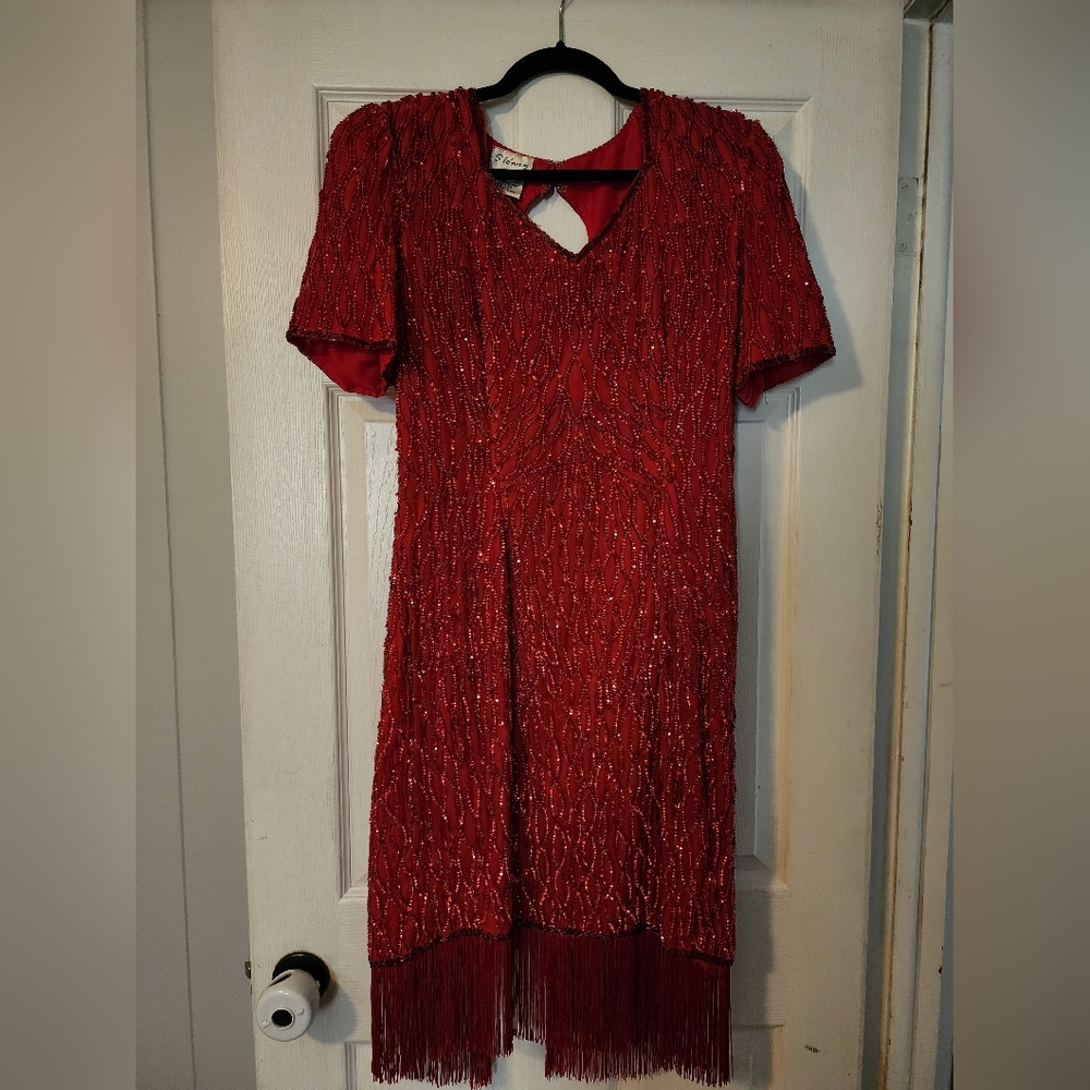 Red sequin dress.